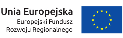 Z lewej strony napis Unia Europejska Logotyp. Europejski Fundusz Rozwoju Regionalnego. po prawej strony na granatowym tle 12 żółtych gwiazdek tworzących okrąg flaga Unii Europejskiej