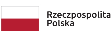 Biało-czerwona flaga polska obok napis Rzeczpospolita Polska Logotyp